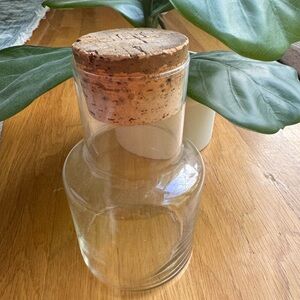 Vintage Hand Blown glass apothecary jar carafe with cork lid